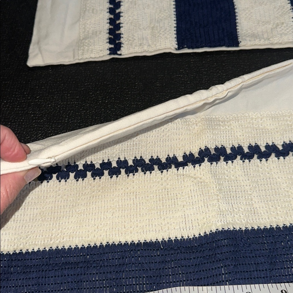 Boho Blue and Cream Zipper pillow covers - Picture 7 of 7
